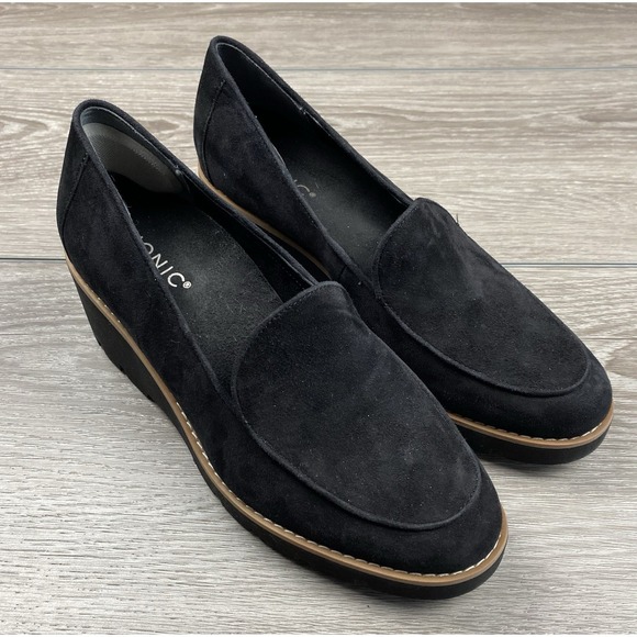 Vionic Shoes - Vionic Women's Ava Wedge Slip-On Loafers Suede Black Size 8.5